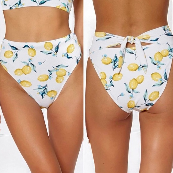 🌻NEW w/tags Jessica Simpson Lemons High Waisted Tie Back Bikini Bottom Size S - Picture 1 of 11